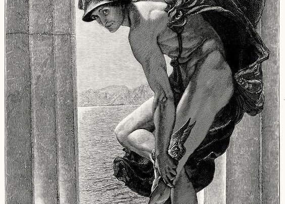 Hermes, after a painting por W. B. Richmond (1886)