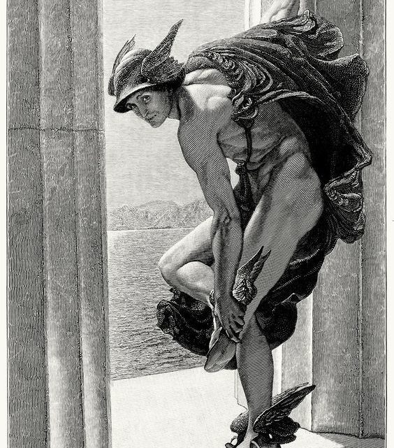 Hermes, after a painting por W. B. Richmond (1886)